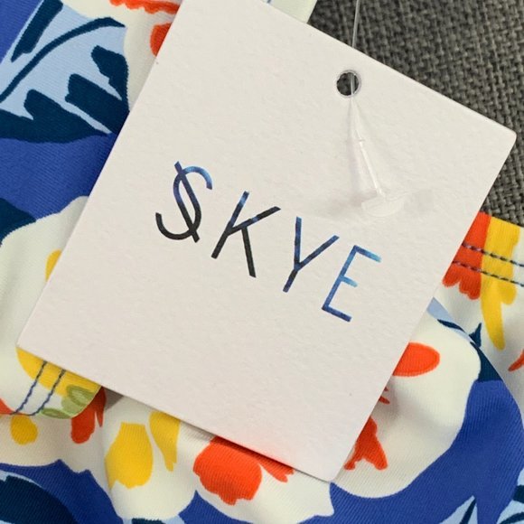Brand New! Skye Floral Bikini Bottoms Mid Rise Large Blue White Striped Orange - Picture 3 of 12